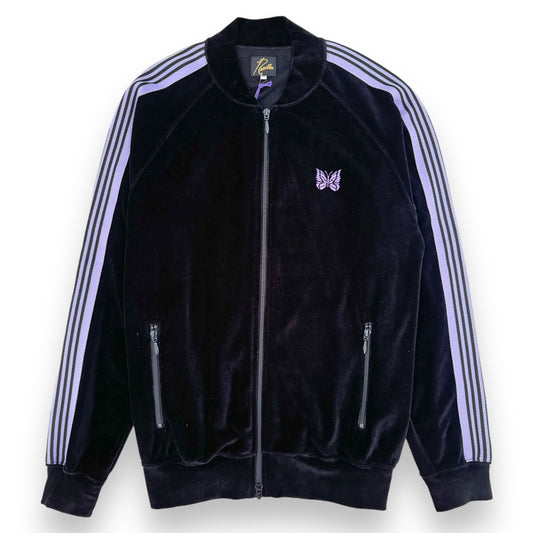 NEEDLES VELOUR ZIP-UP TRACK JACKET BLACK / PURPLE M