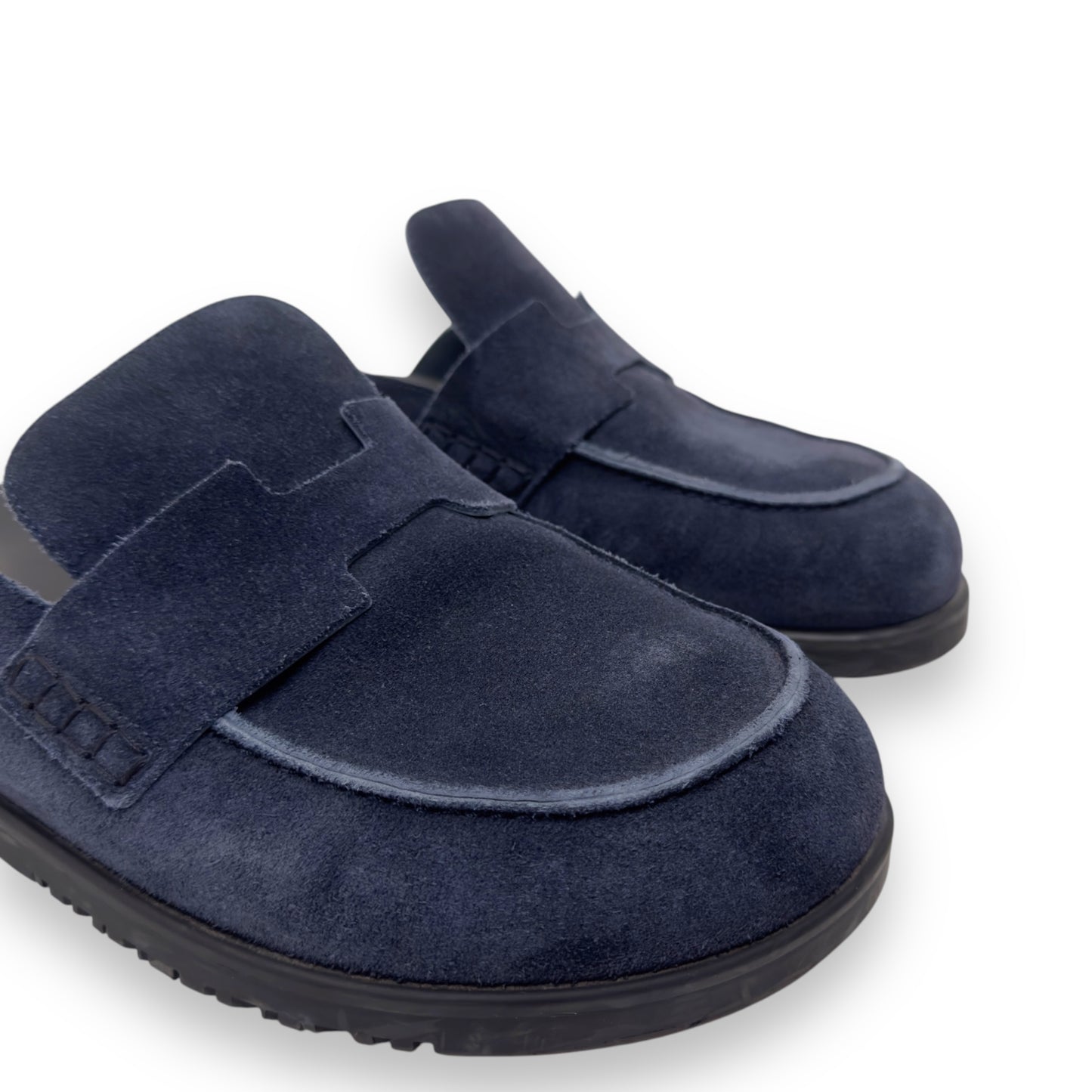 HERMES SUEDE GO MULES NAVY / BLACK UK10.5