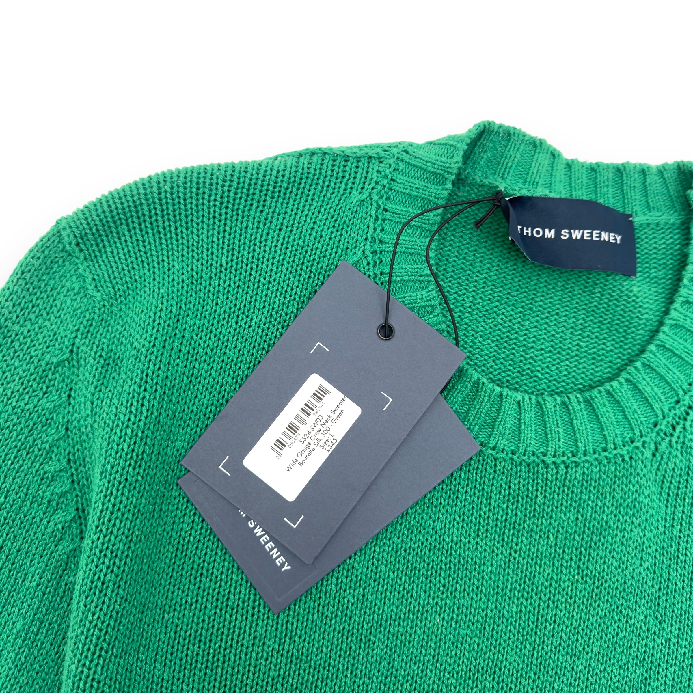 THOM SWEENEY SS24 WIDE GAUGE CREW NECK BOURETTE SILK SWEATER GREEN L