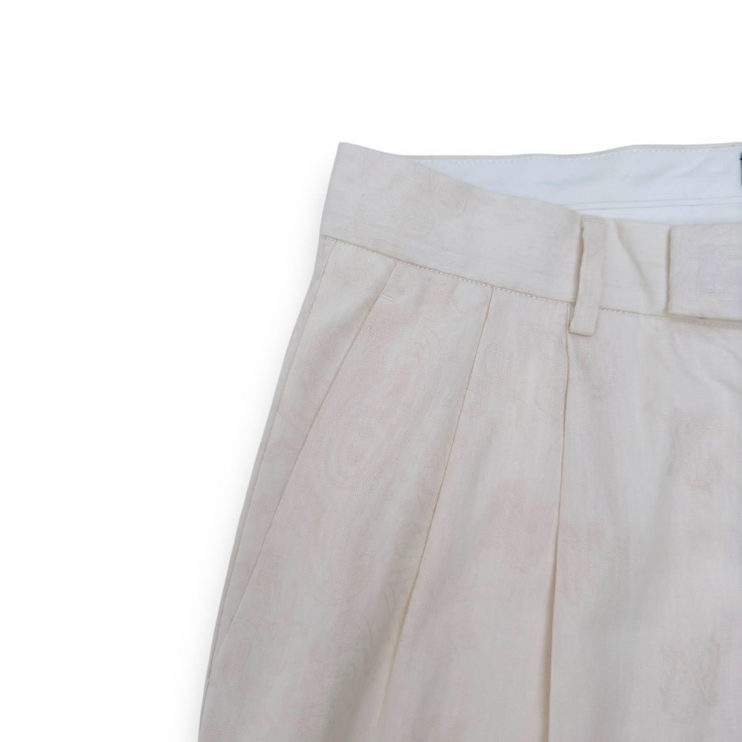 AMIRI LINEN-BLEND PLEATED TROUSERS CREAM 50 / L