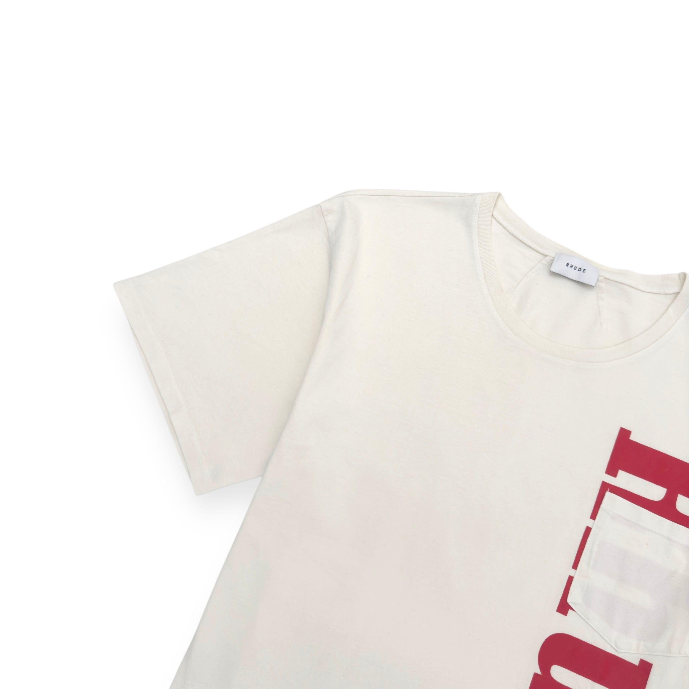 RHUDE POCKET LOGO T-SHIRT CREAM / RED XL