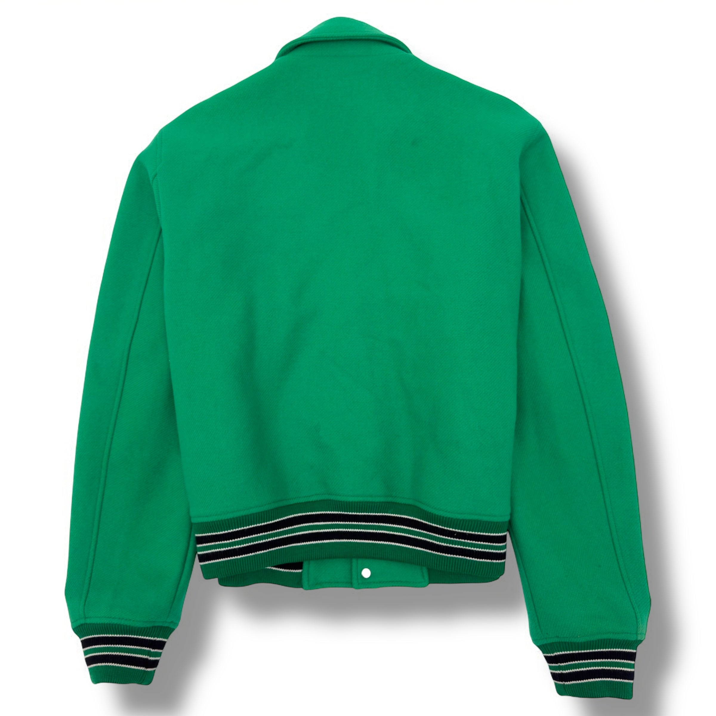 AMIRI LOGO-EMBOIDERED APPLIQUÉD BONE WOOL JACKET GREEN / WHITE 50 / L