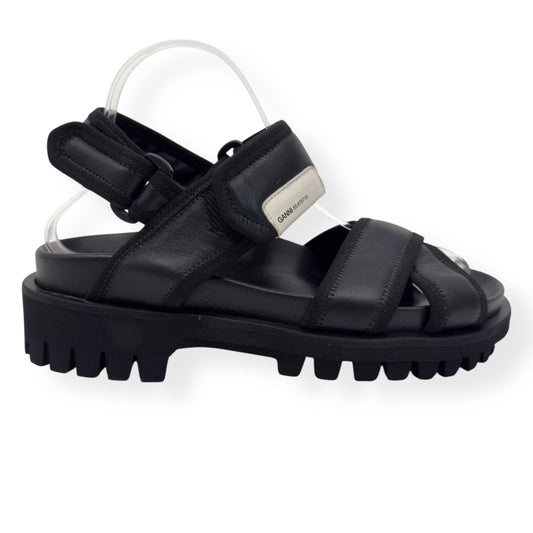GANNI WOMENS HIKING LEATHER SANDALS BLACK 38 / UK5
