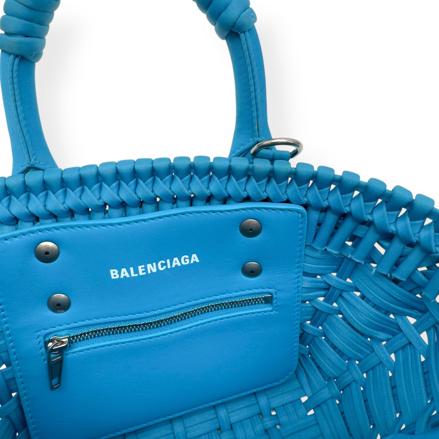 BALENCIAGA BISTRO RECYCLED NYLON BASKET BAG BLUE XXS
