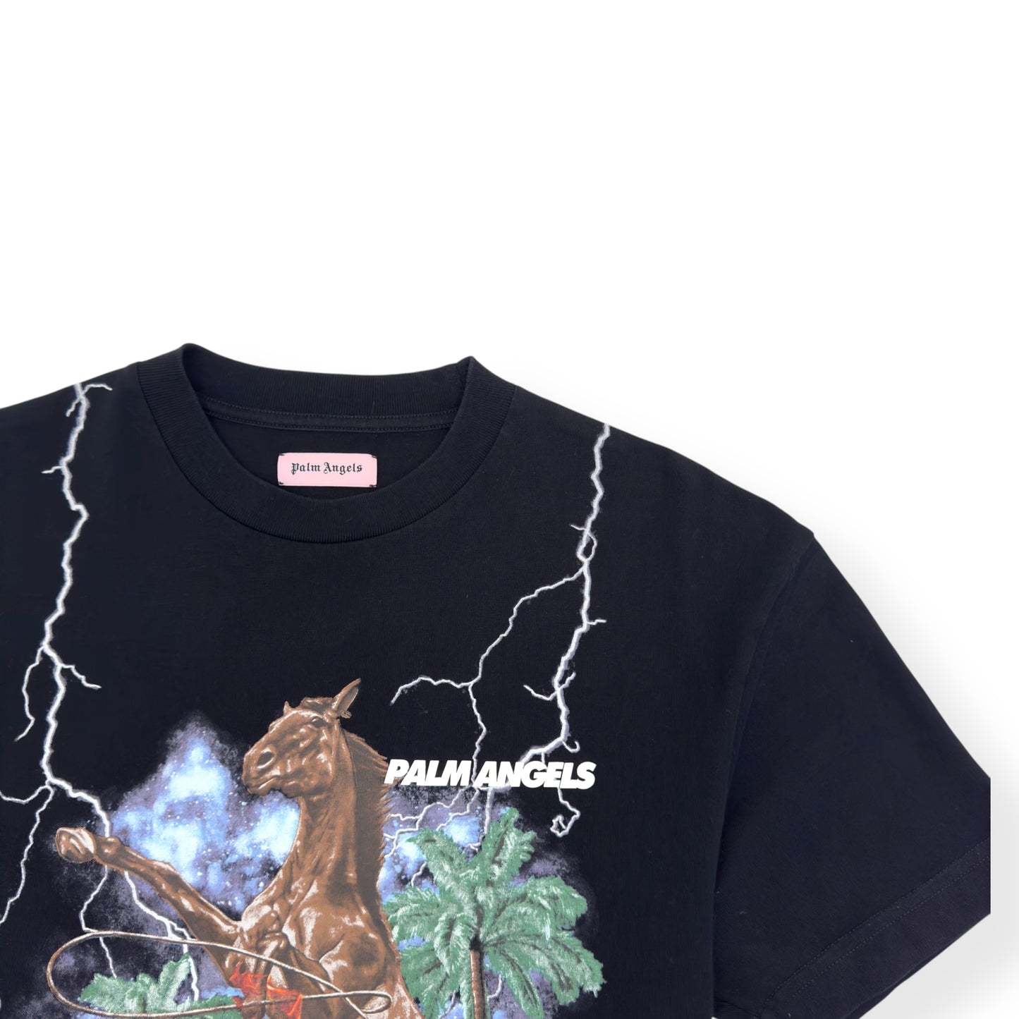 PALM ANGELS BURNING COWBOY COTTON T-SHIRT BLACK S