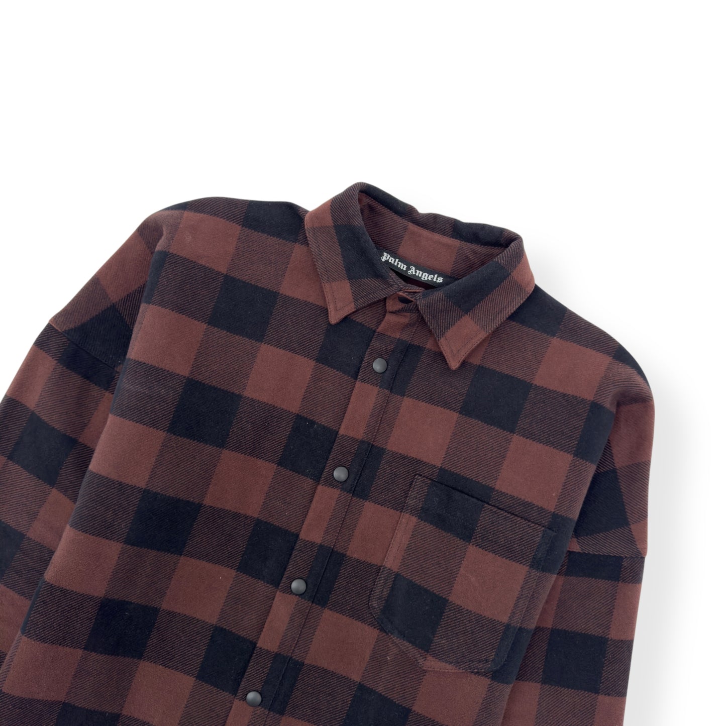 PALM ANGELS OVERSIZED CLASSIC LOGO CHECK OVER SHIRT BLACK / BROWN S