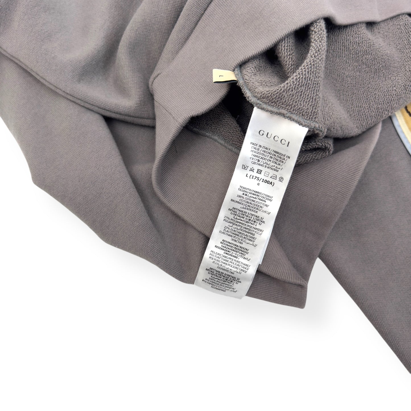 GUCCI TAPE DETAIL COTTON HOODIE GREY L