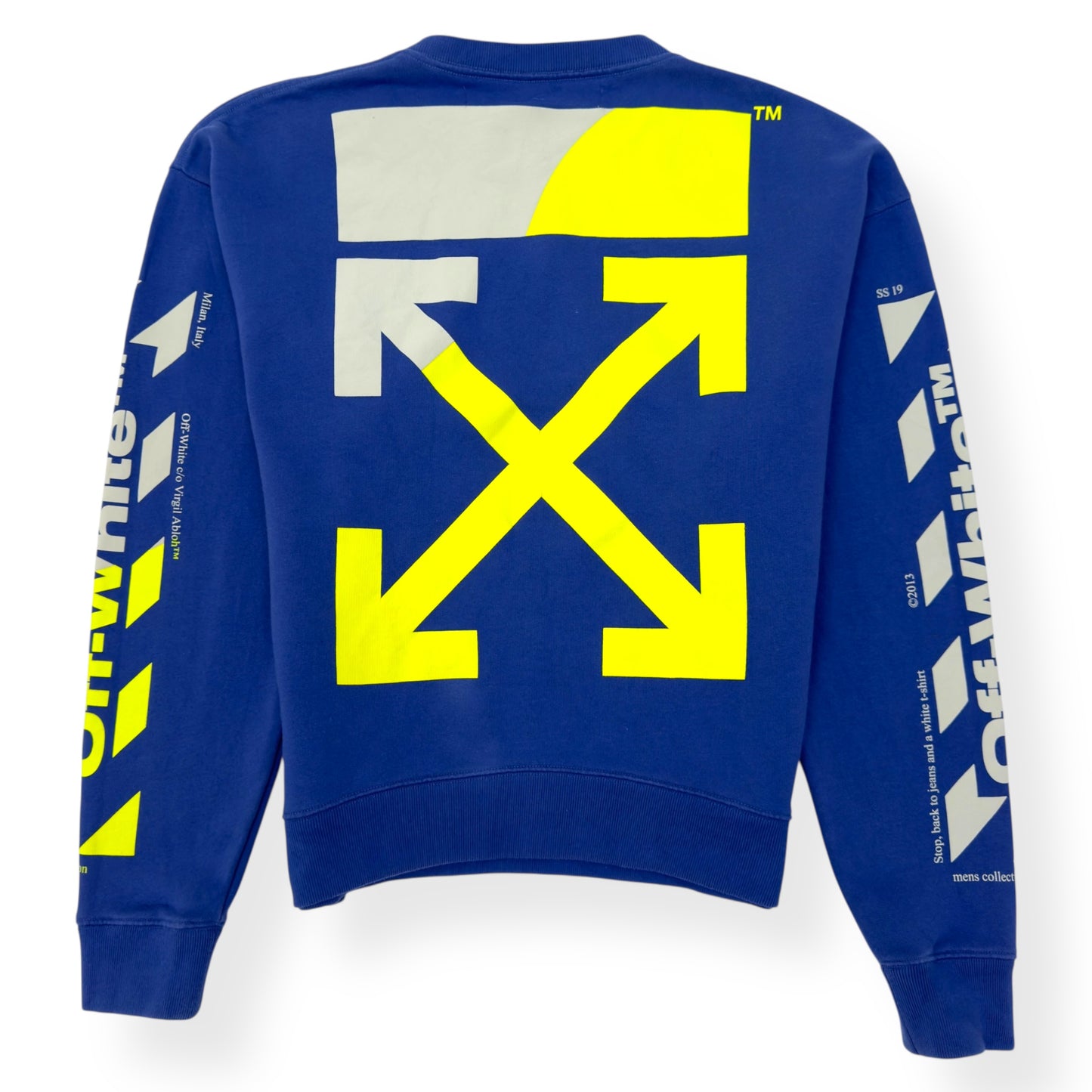 OFF WHITE DIAGONAL SPLIT LOGO SWEATSHIRT BLUE / YELLOW L