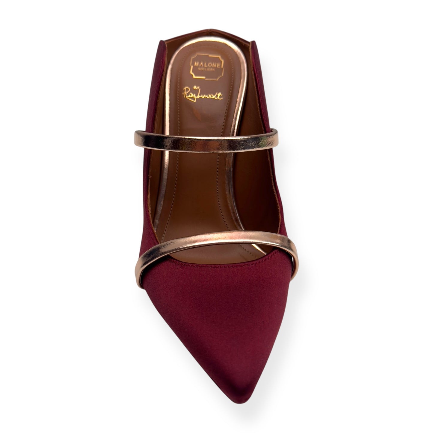 MALONE SOULIERS MAUREEN 100MM STILETTO SATIN / LEATHER MULES WINE / ROSE 36 / UK3