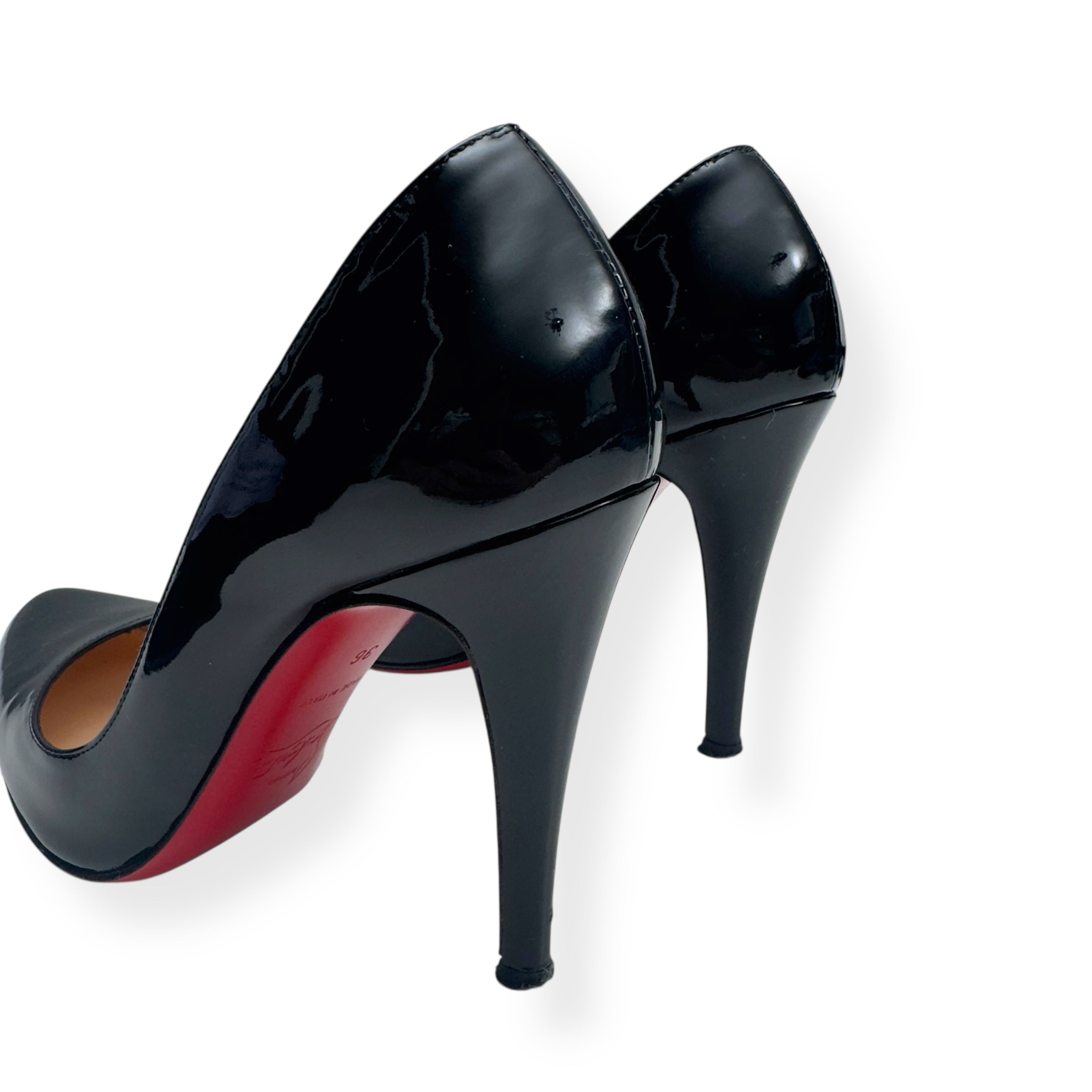 CHRISTIAN LOUBOUTIN LEATHER SIMPLE PUMPS BLACK / RED 36 / UK3