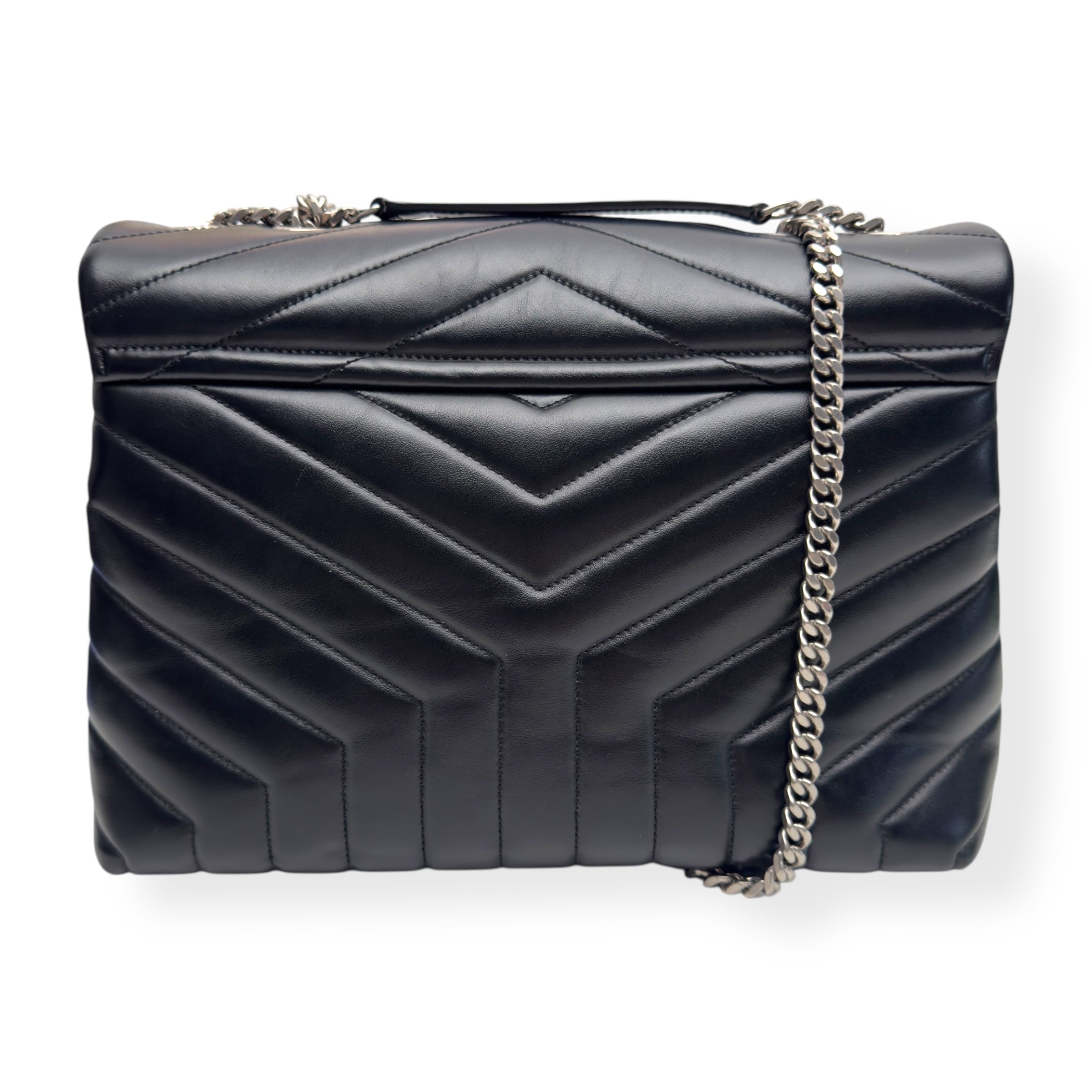 SAINT LAURENT LOULOU QUILTED LEATHER SHOULDER BAG BLACK / SILVER M