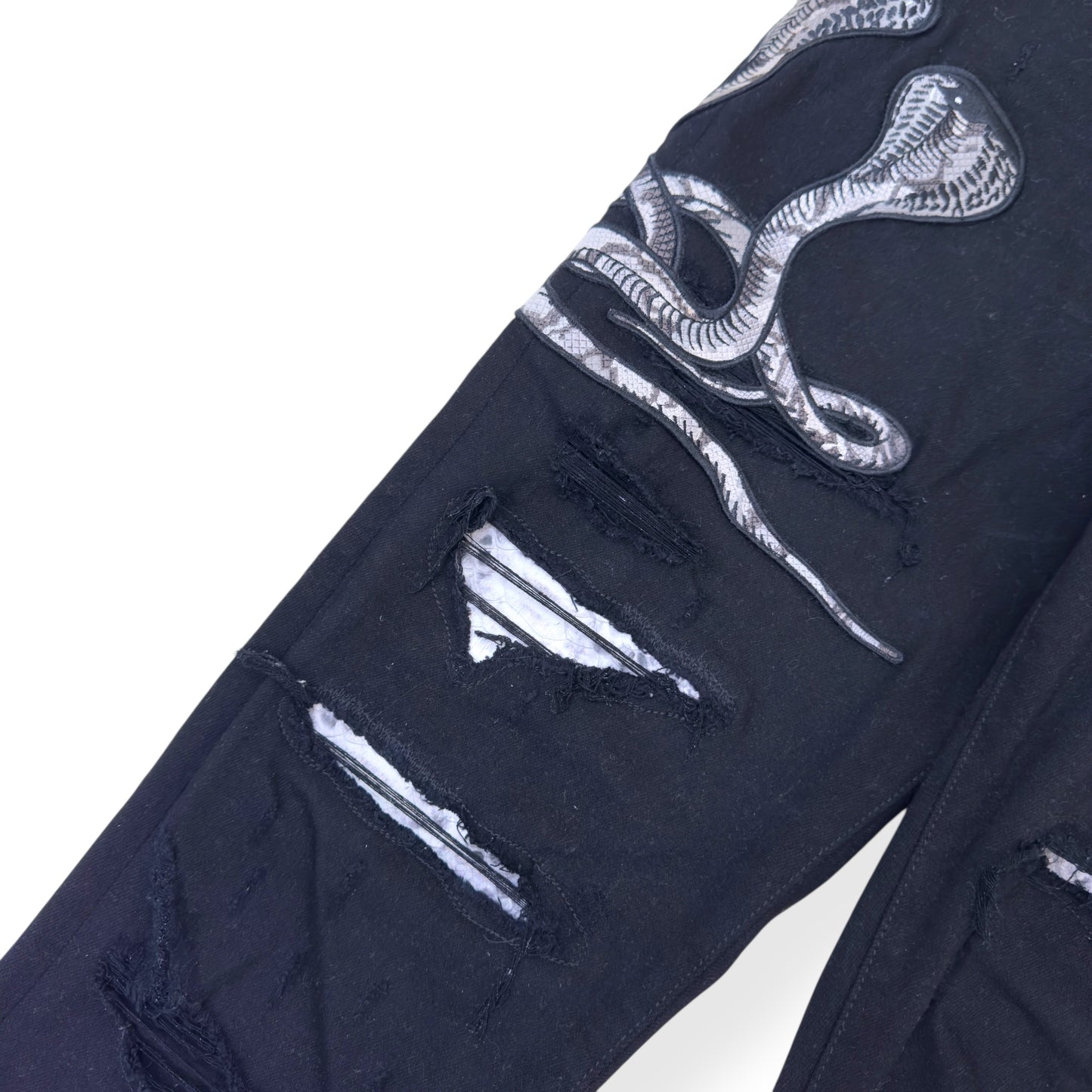 AMIRI MX1 SKINNY SNAKE-PANELLED DENIM JEANS BLACK / WHITE W34”