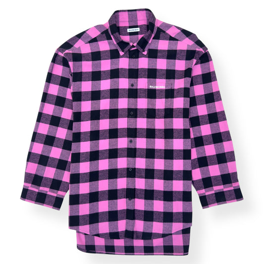 BALENCIAGA OVERSIZED BUTTON-DOWN COLLAR FLANNEL SHIRT PINK / BLACK 34 / XS