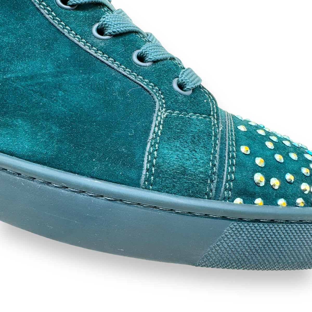 CHRISTIAN LOUBOUTIN LOU DEGRA SUEDE HIGH TOP SNEAKER GREEN UK8