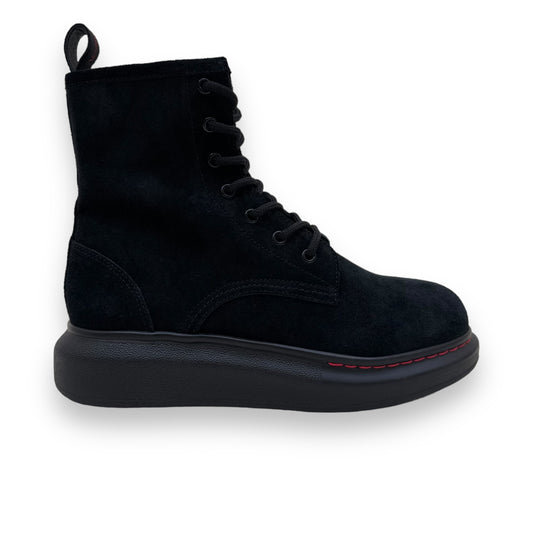 ALEXANDER MCQUEEN HYBRID LACE-UP SUEDE BOOTS BLACK UK5