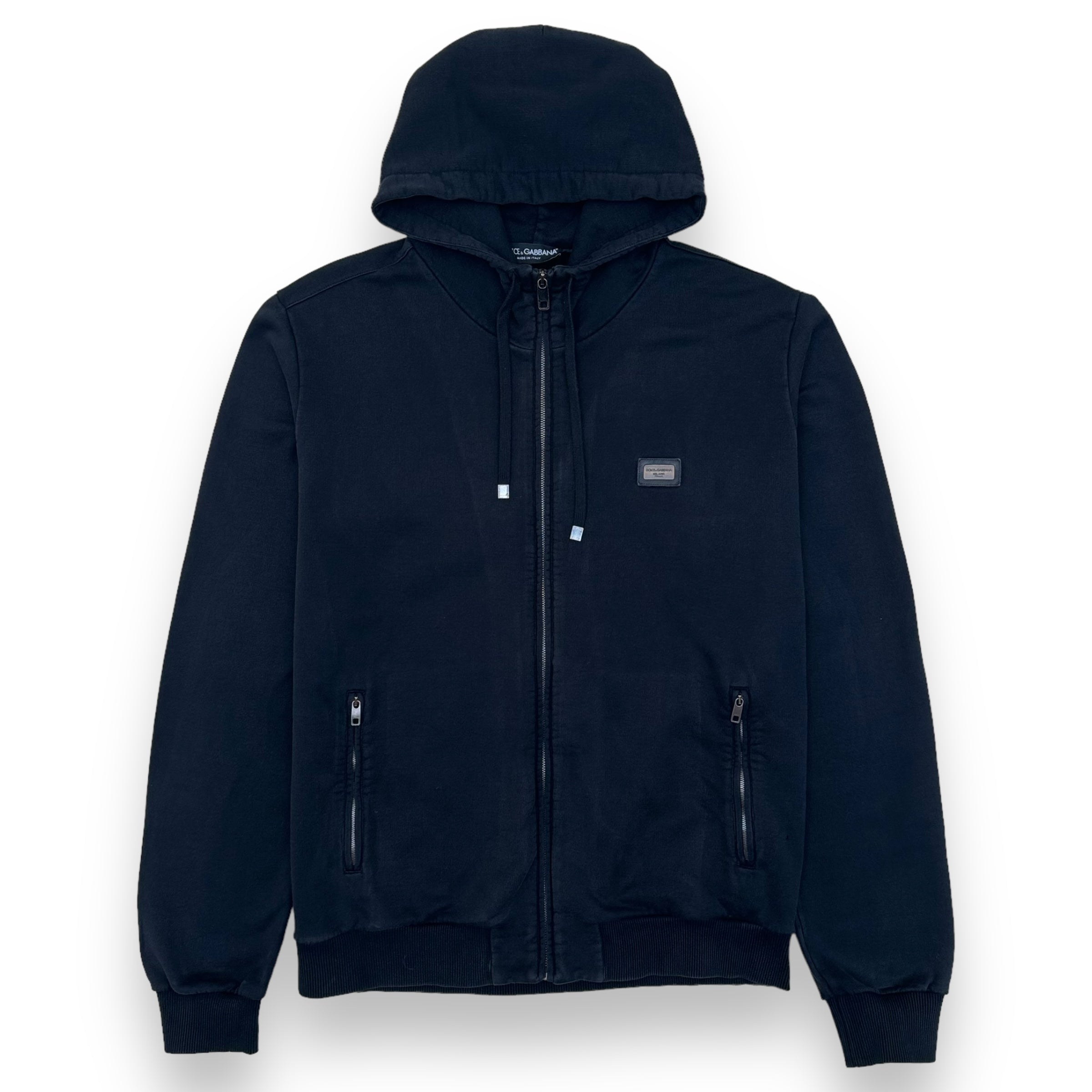 DOLCE & GABBANA PLAQUE LOGO ZIP-UP HOODIE BLACK XL