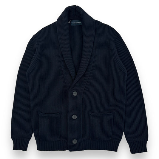 THOM SWEENEY AW23 SINGLE BREASTED WOOL / CASHMERE CARDIGAN NAVY L