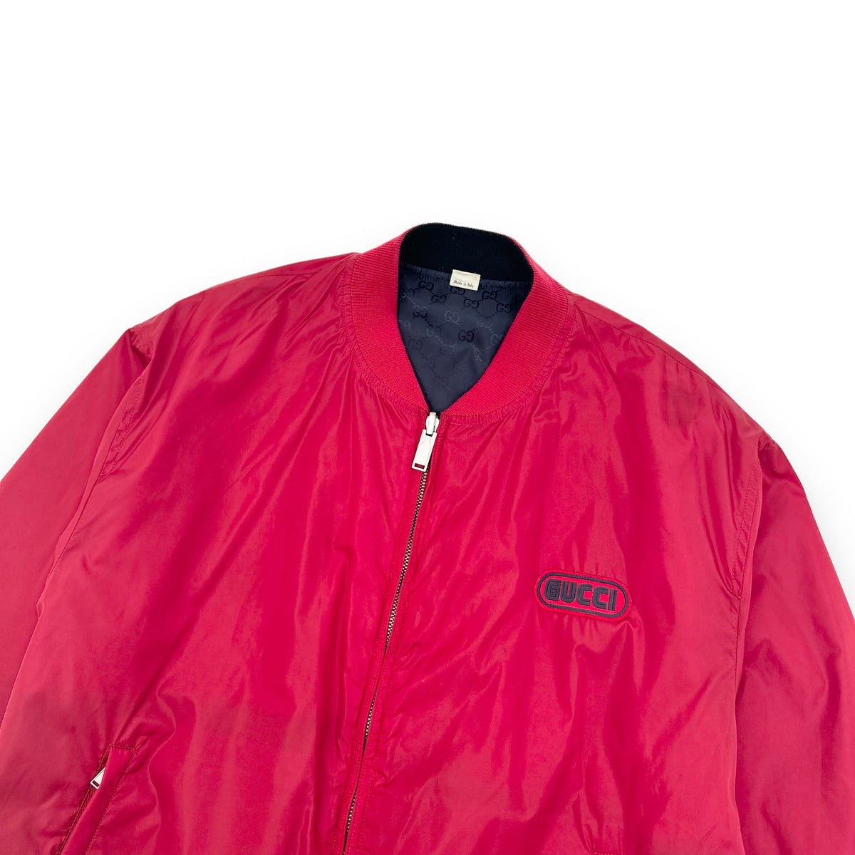 GUCCI GG REVERSIBLE MONOGRAM NYLON BOMBER JACKET BLACK / RED XL