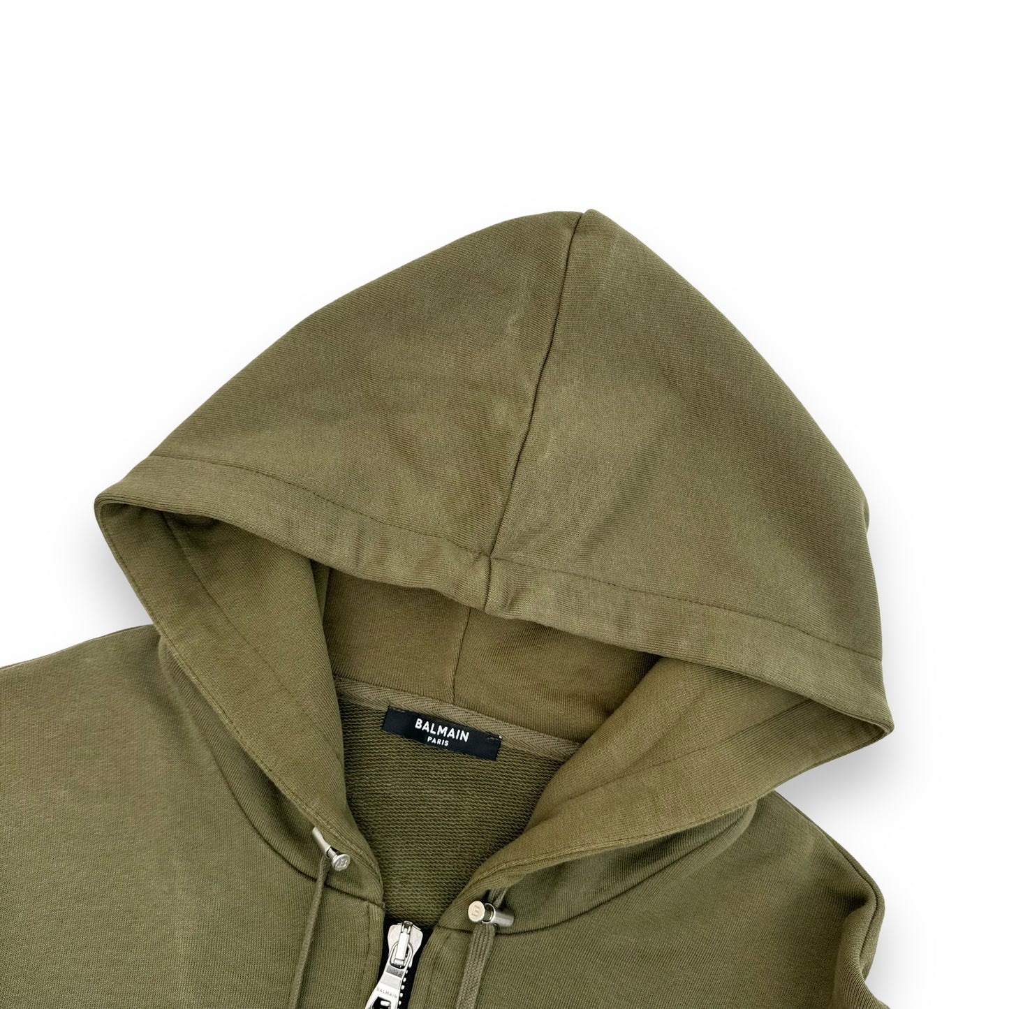 BALMAIN LOGO PRINT ZIP-UP HOODIE KHAKI S