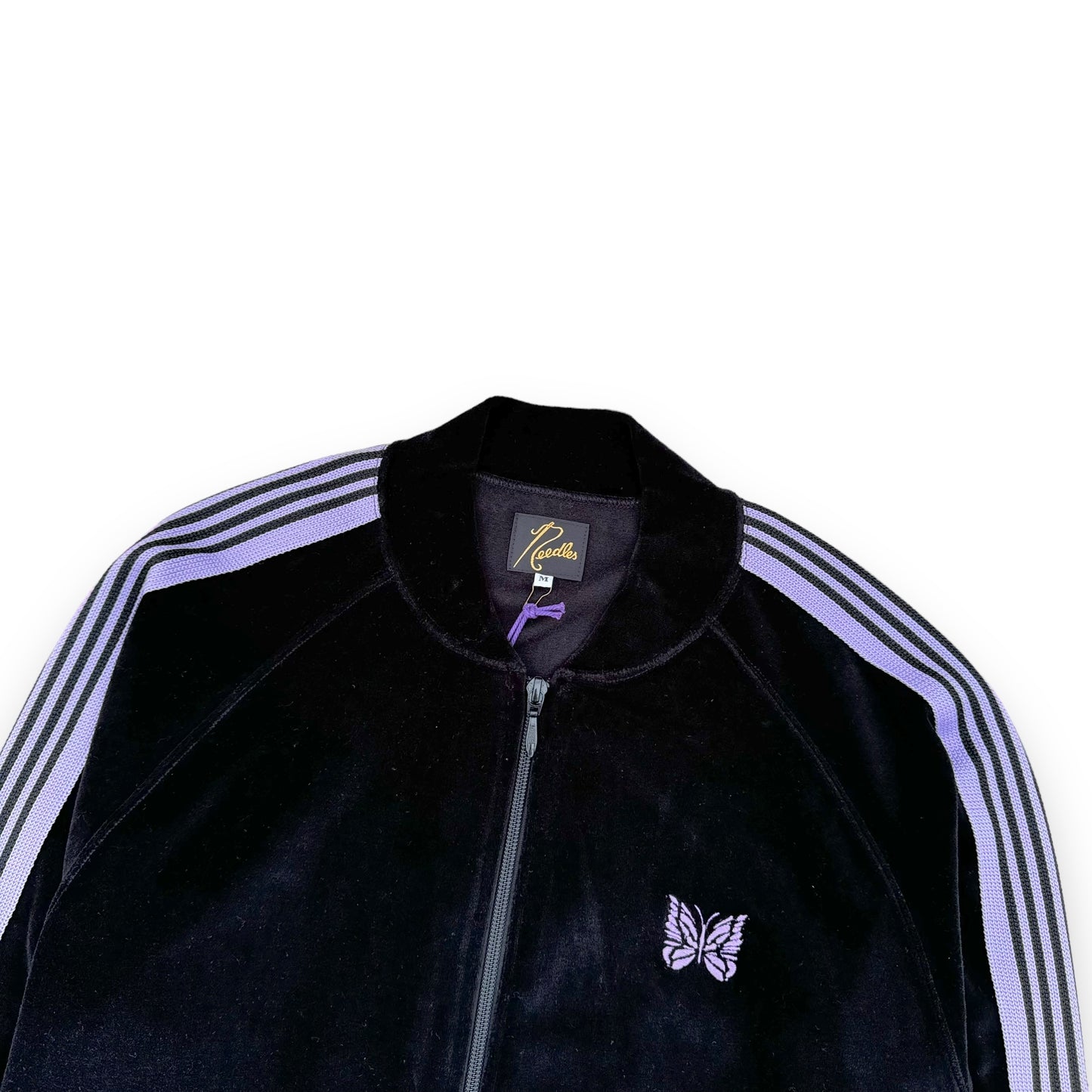 NEEDLES VELOUR ZIP-UP TRACK JACKET BLACK / PURPLE M