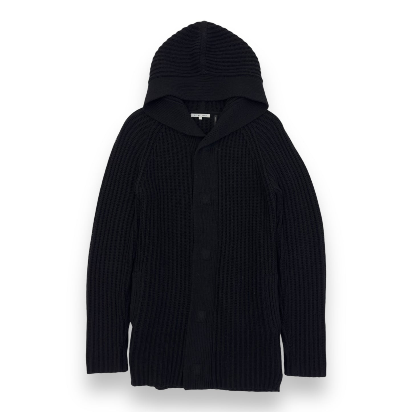 HELMUT LANG MAGNETIC RIBBED WOOL HOODIE BLACK M