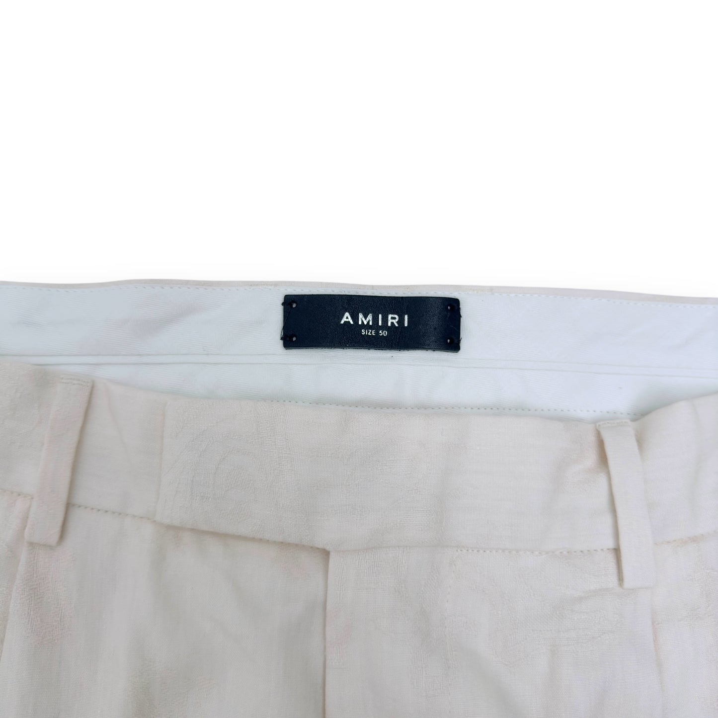 AMIRI LINEN-BLEND PLEATED TROUSERS CREAM 50 / L