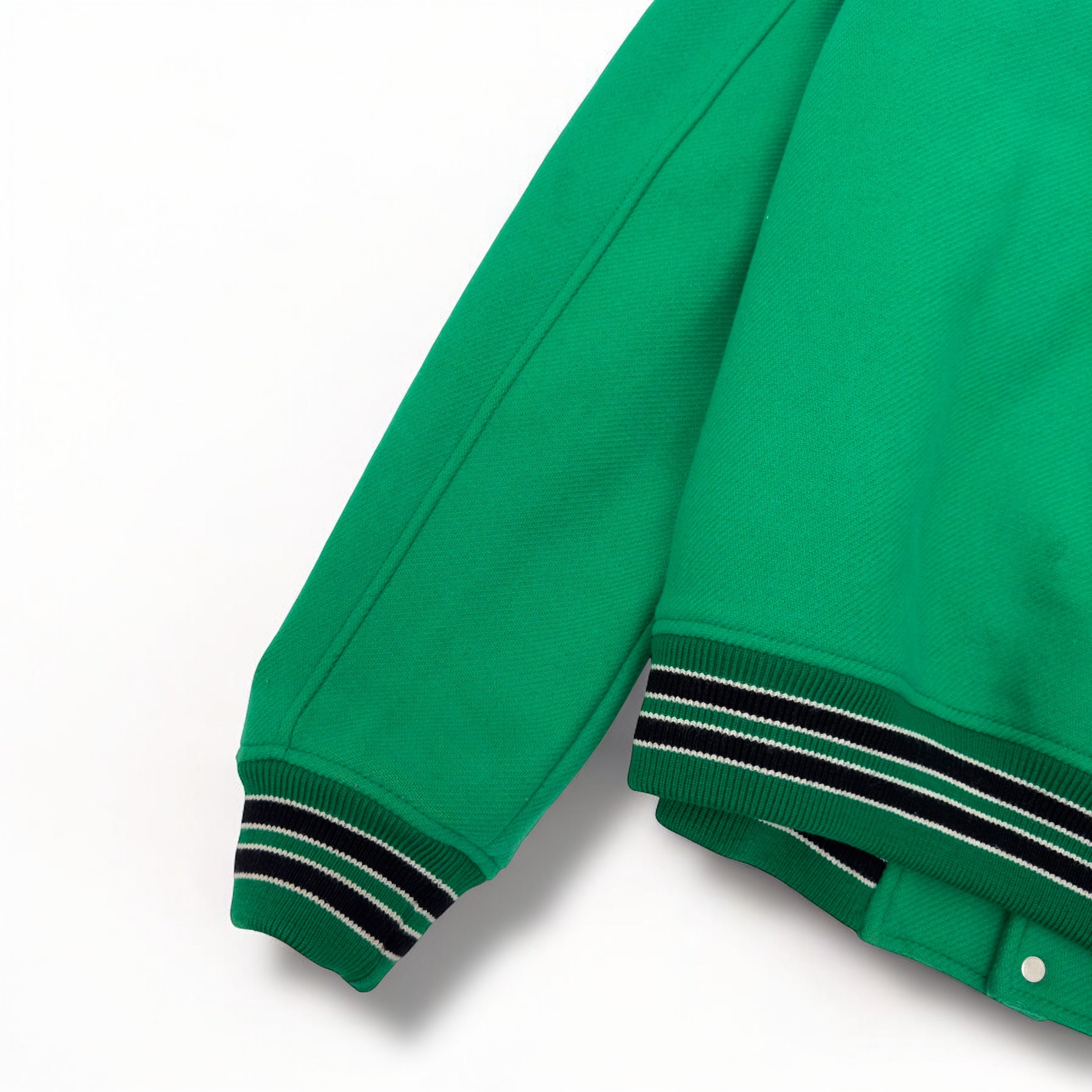 AMIRI LOGO-EMBOIDERED APPLIQUÉD BONE WOOL JACKET GREEN / WHITE 50 / L