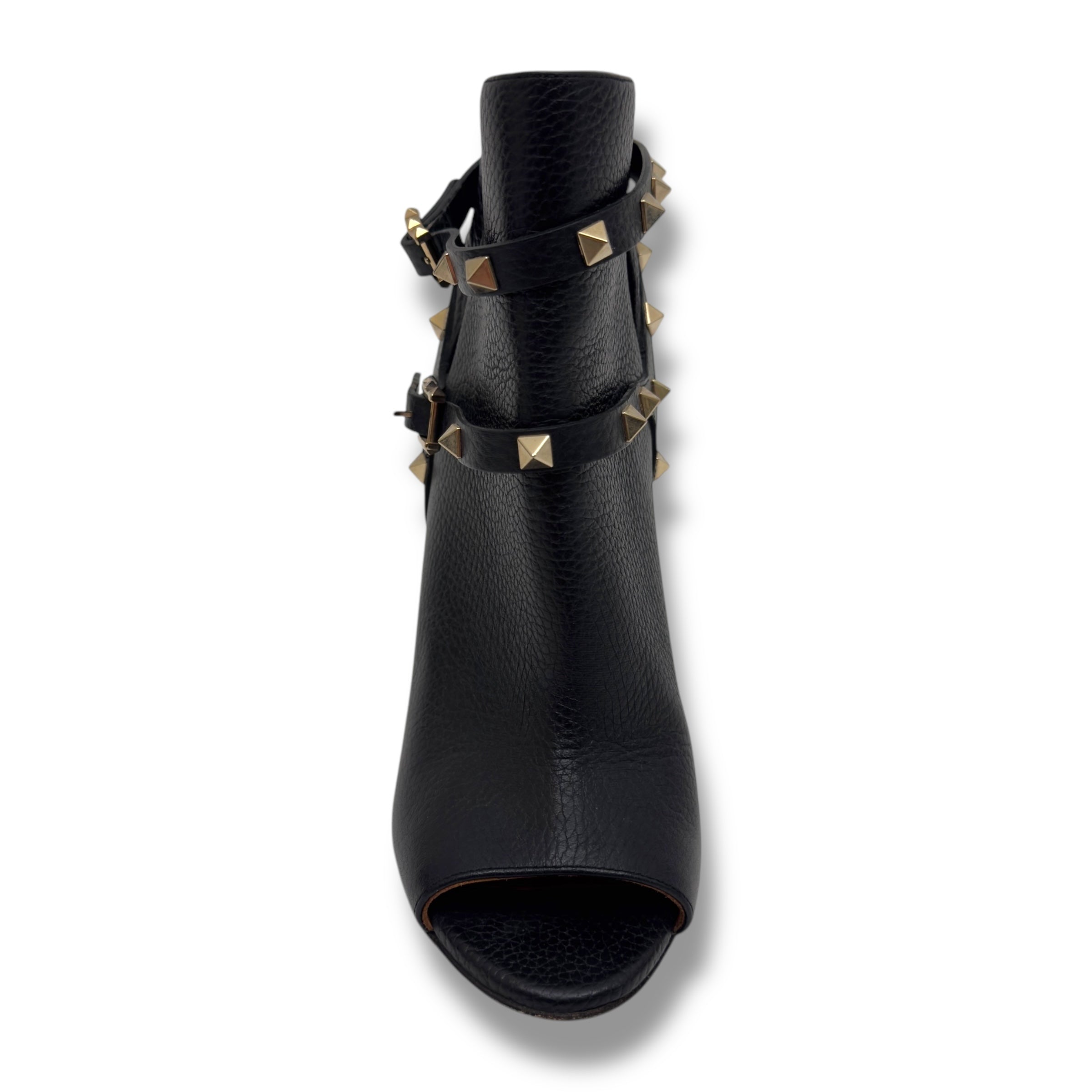 VALENTINO ROCKSTUD ANKLE LENGTH LEATHER BOOTS 100 BLACK / GOLD EU38 / UK5