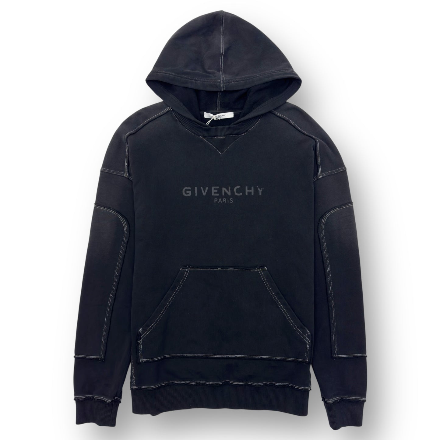 GIVENCHY WASHED LOGO DISTRESSED HOODIE BLACK M