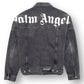 PALM ANGELS LOGO PRINT OVERSIZED DENIM JACKET GREY / WHITE M