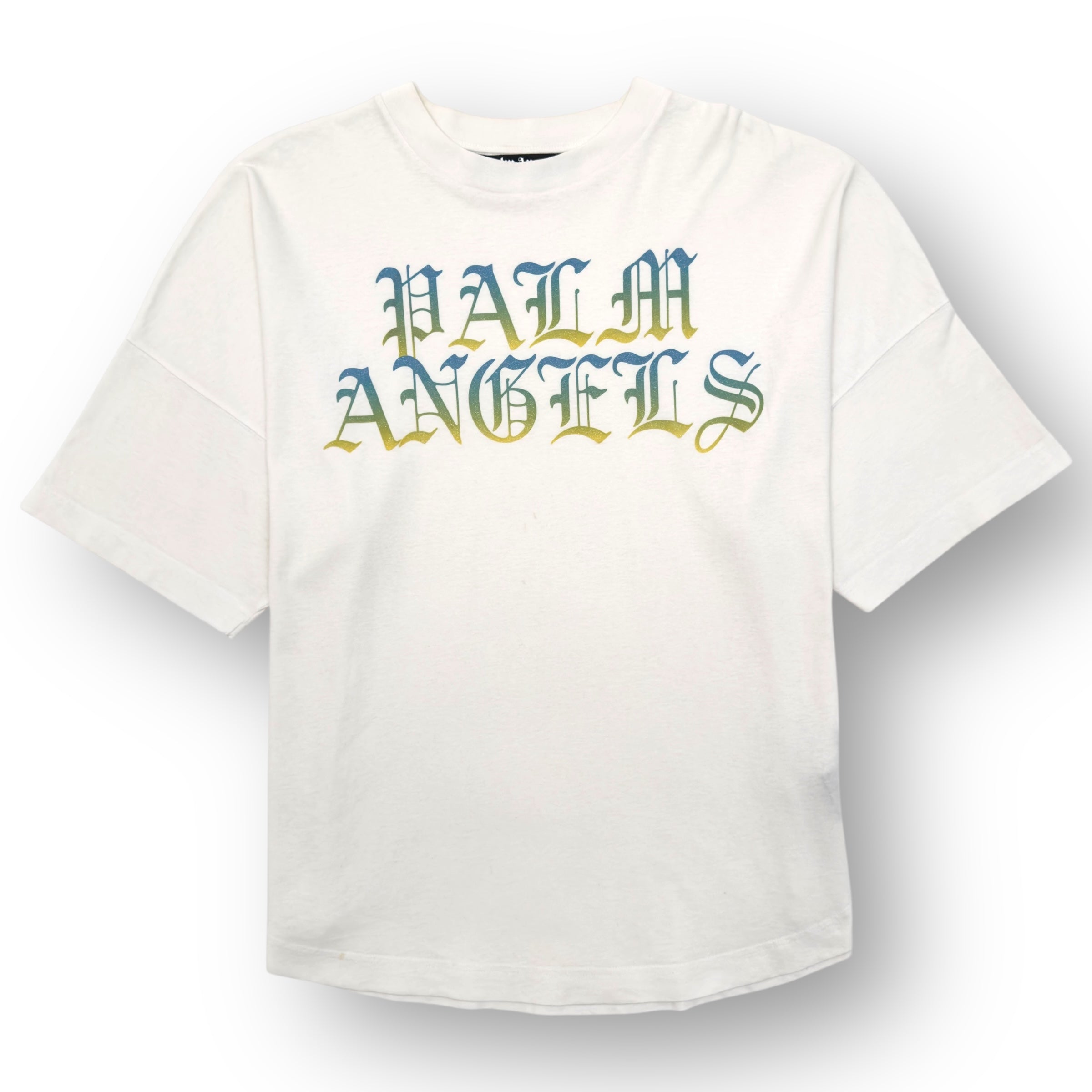 PALM ANGELS OVERSIZED HUE GOTHIC LOGO T-SHIRT WHITE / BLUE L