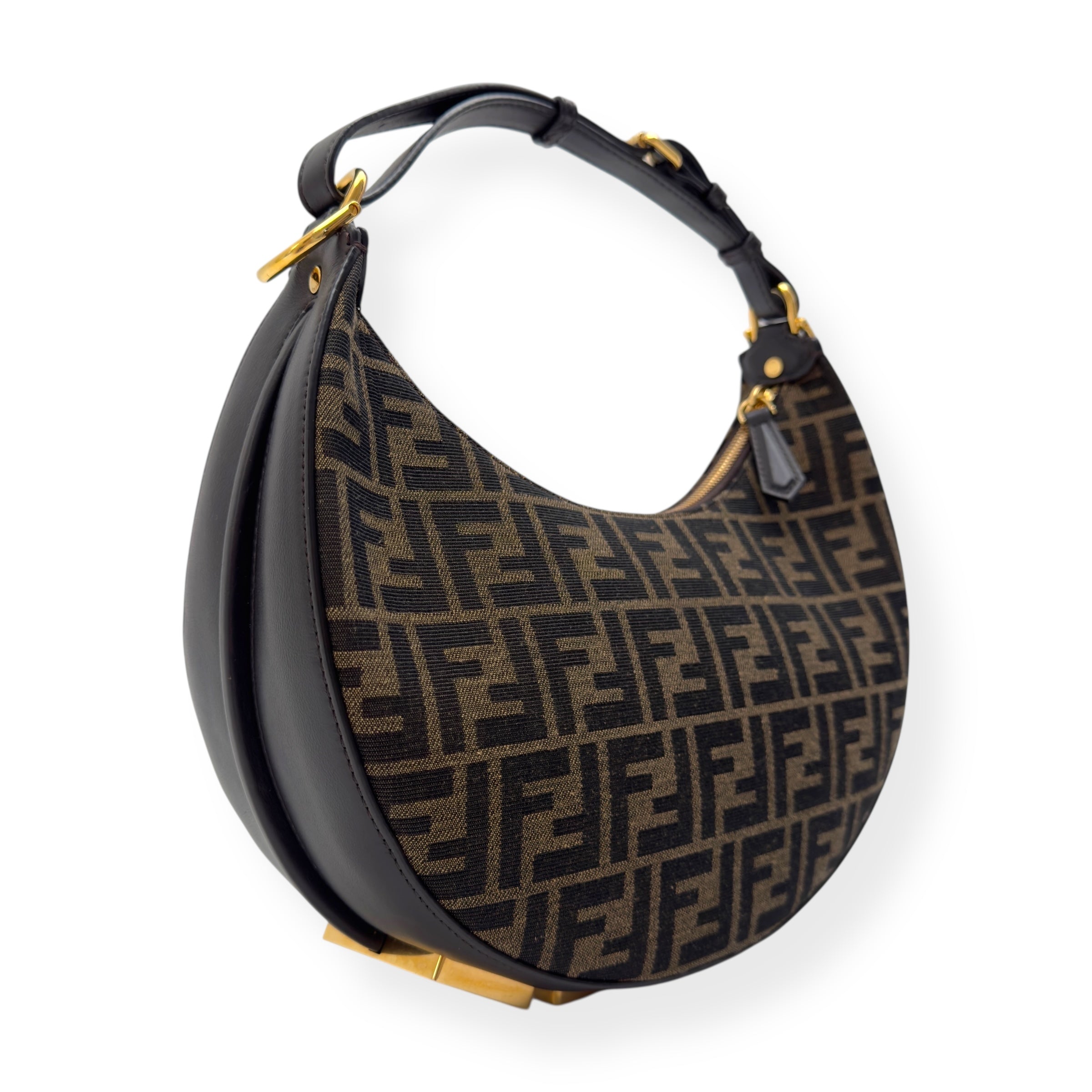 FENDI FENDIGRAPHY FF JACQUARD FABRIC BAG BLACK / BROWN S