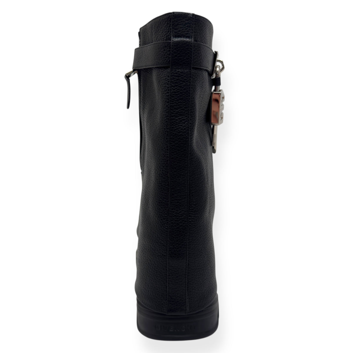 GIVENCHY SHARK LOCK LEATHER HEELED BIKER BOOTS BLACK / SILVER 38 / UK5