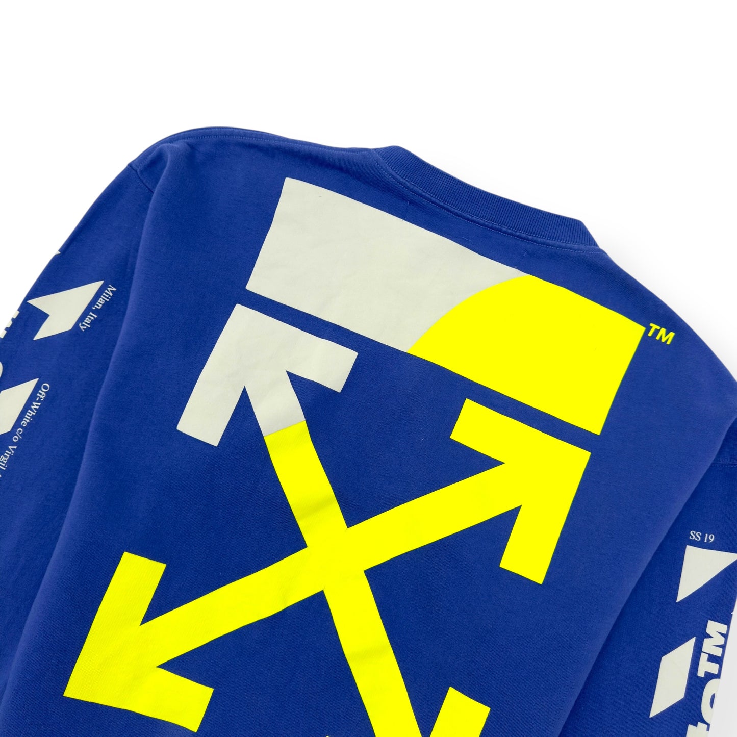 OFF WHITE DIAGONAL SPLIT LOGO SWEATSHIRT BLUE / YELLOW L