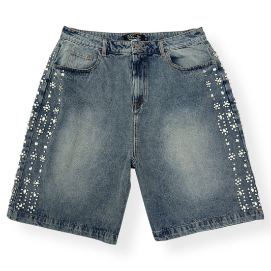 VALE FOREVER CRYSTAL EMBELLISHED SHORTS BLUE W34”