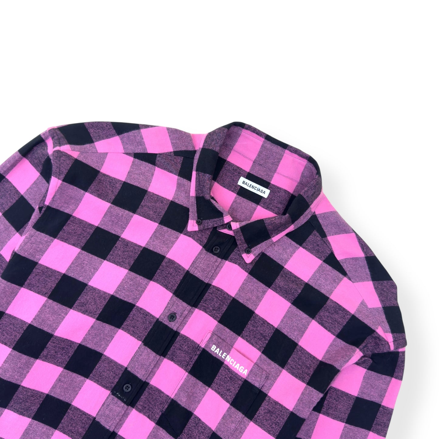 BALENCIAGA OVERSIZED BUTTON-DOWN COLLAR FLANNEL SHIRT PINK / BLACK 34 / XS