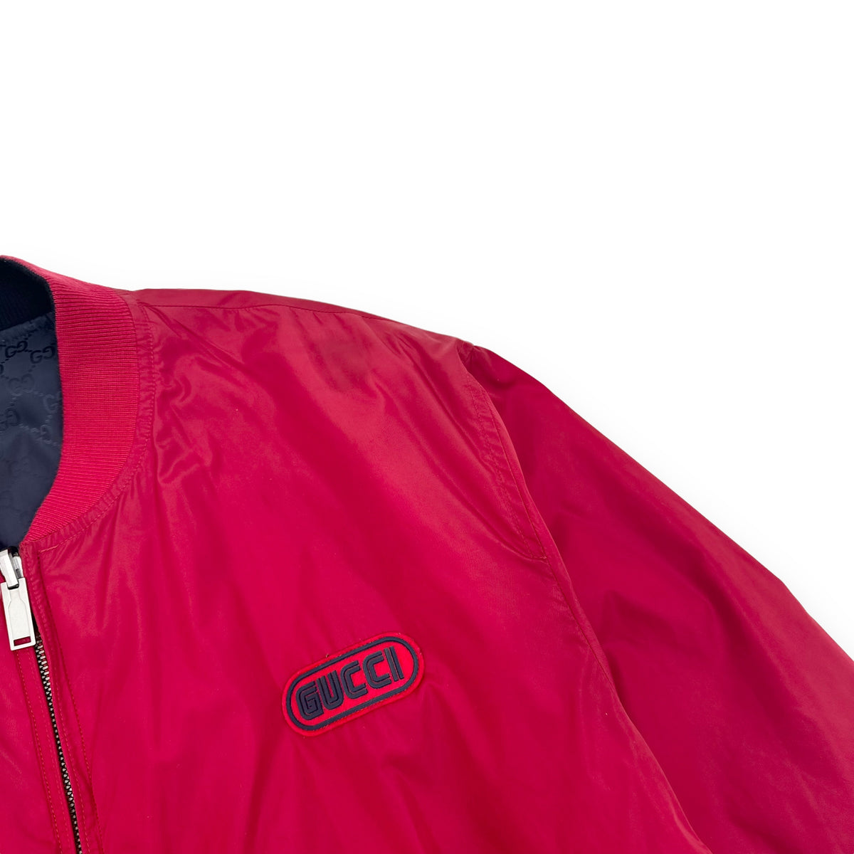 GUCCI GG REVERSIBLE MONOGRAM NYLON BOMBER JACKET BLACK / RED XL