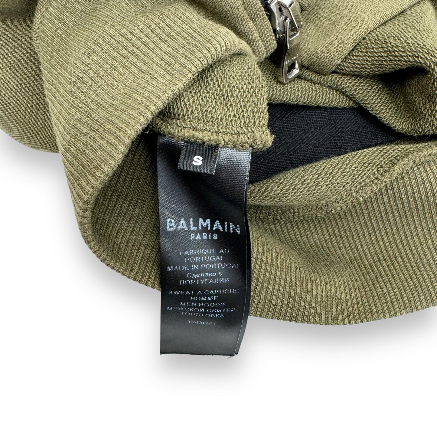 BALMAIN LOGO PRINT ZIP-UP HOODIE KHAKI S