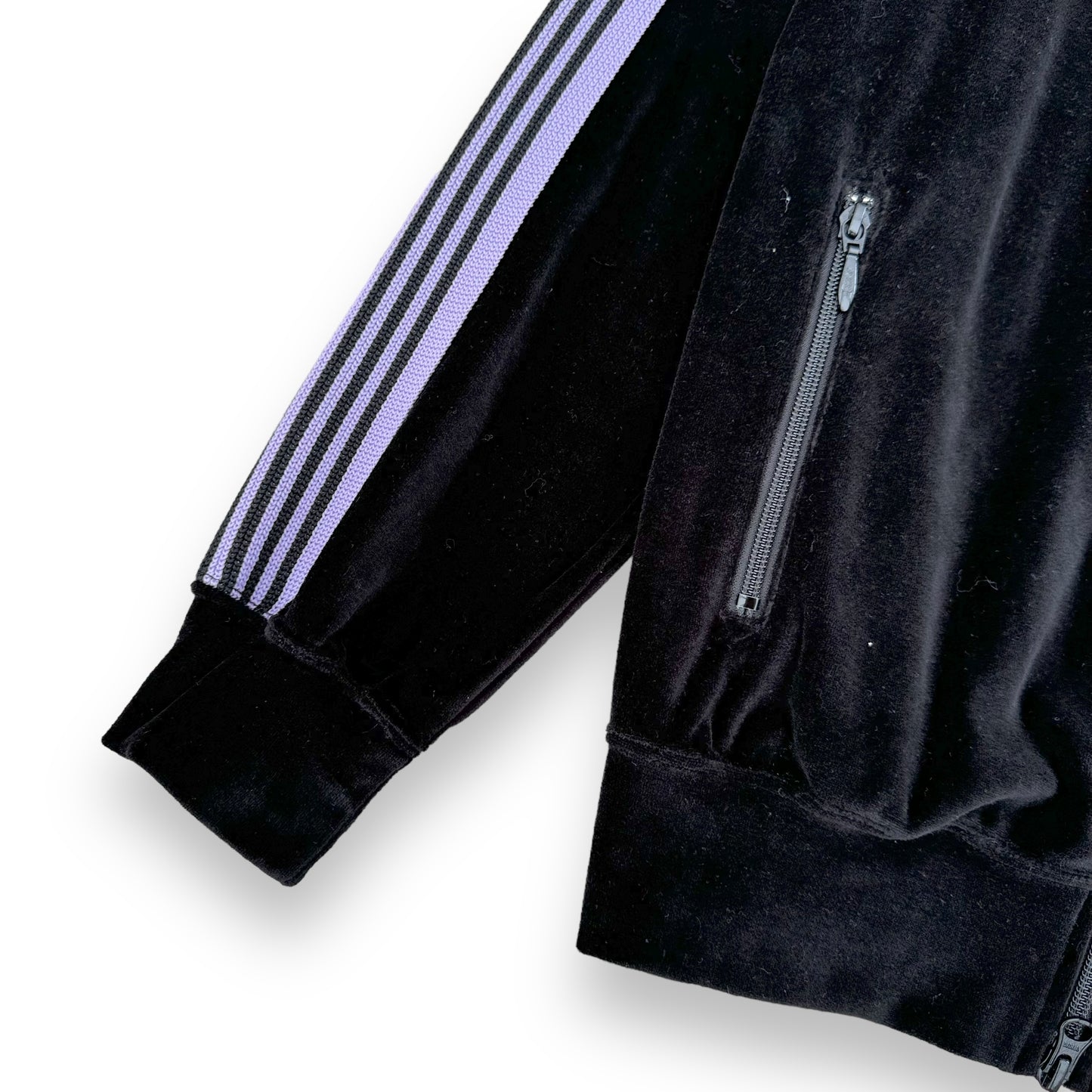 NEEDLES VELOUR ZIP-UP TRACK JACKET BLACK / PURPLE M