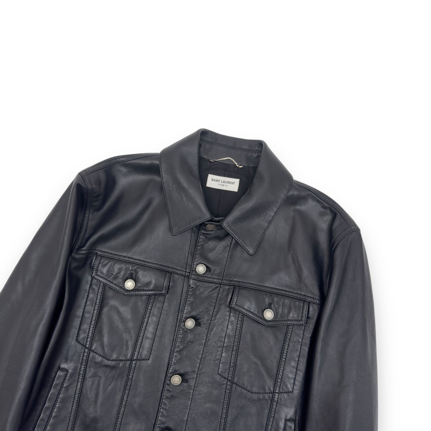 SAINT LAURENT SLIM-FIT LEATHER TRUCKER JACKET XXL