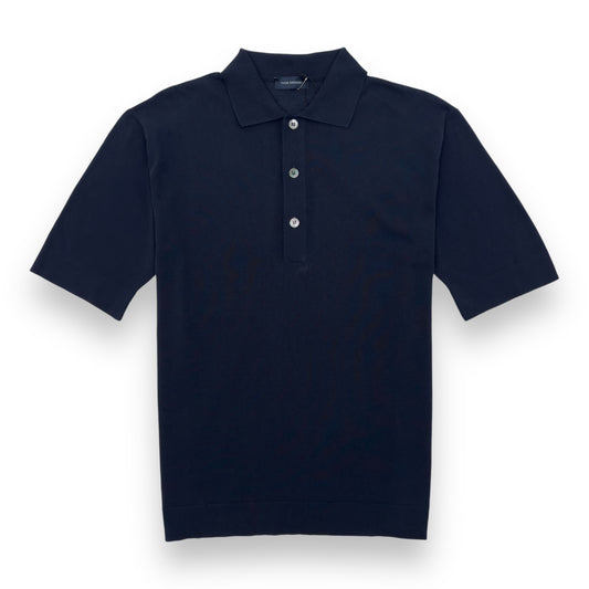 THOM SWEENEY SS23 SHORT SLEEVE COTTON POLO SHIRT NAVY L