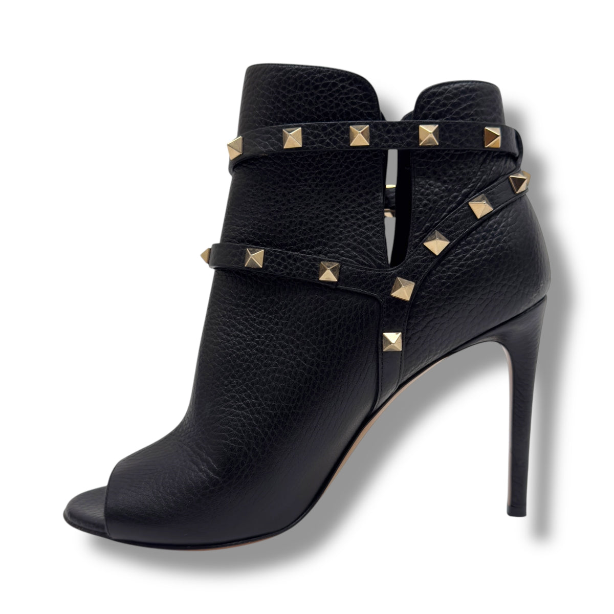 VALENTINO ROCKSTUD ANKLE LENGTH LEATHER BOOTS 100 BLACK / GOLD EU38 / UK5