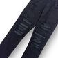 AMIRI MX1 SKINNY FIT LEATHER PATCH DENIM JEANS BLACK W32