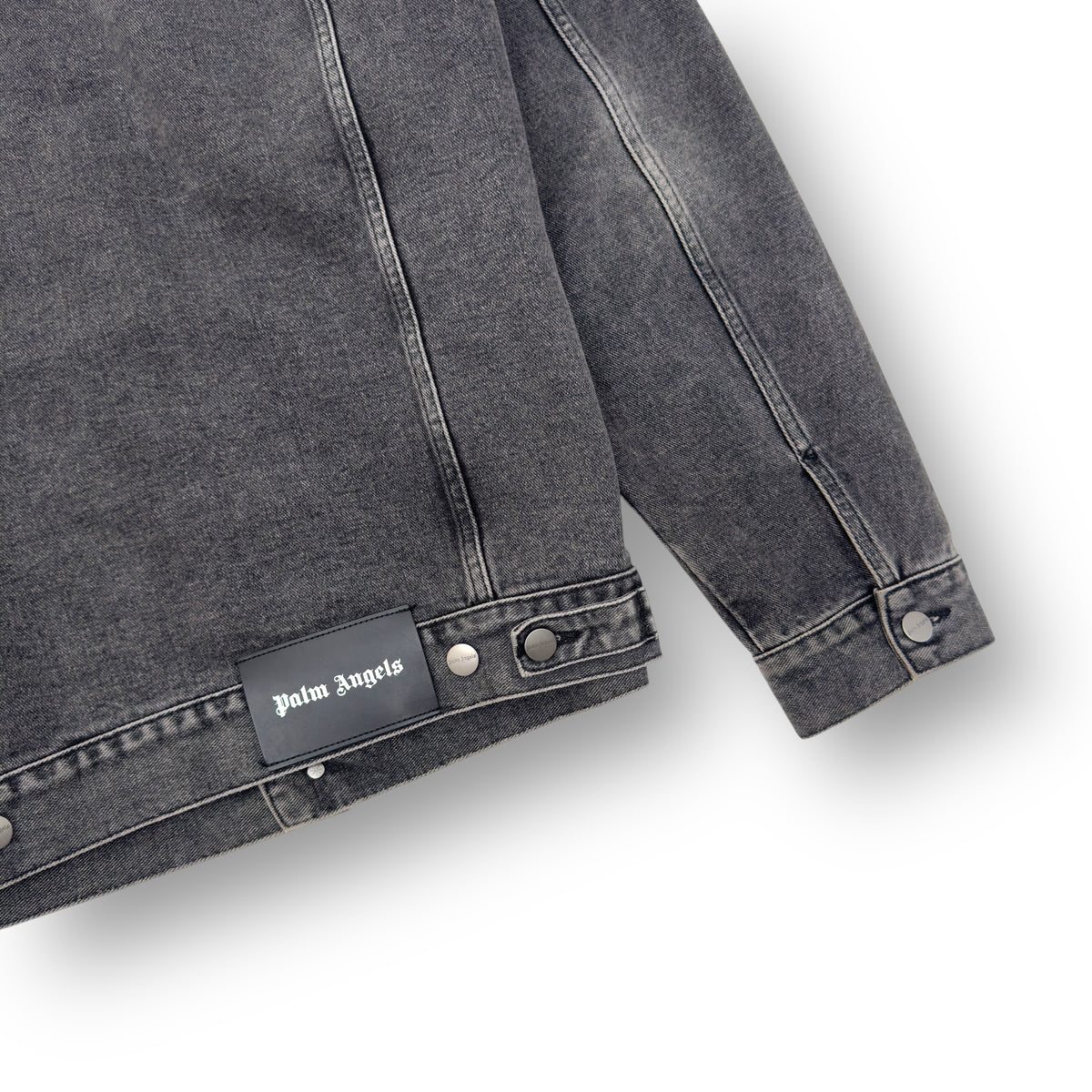 PALM ANGELS LOGO PRINT OVERSIZED DENIM JACKET GREY / WHITE M