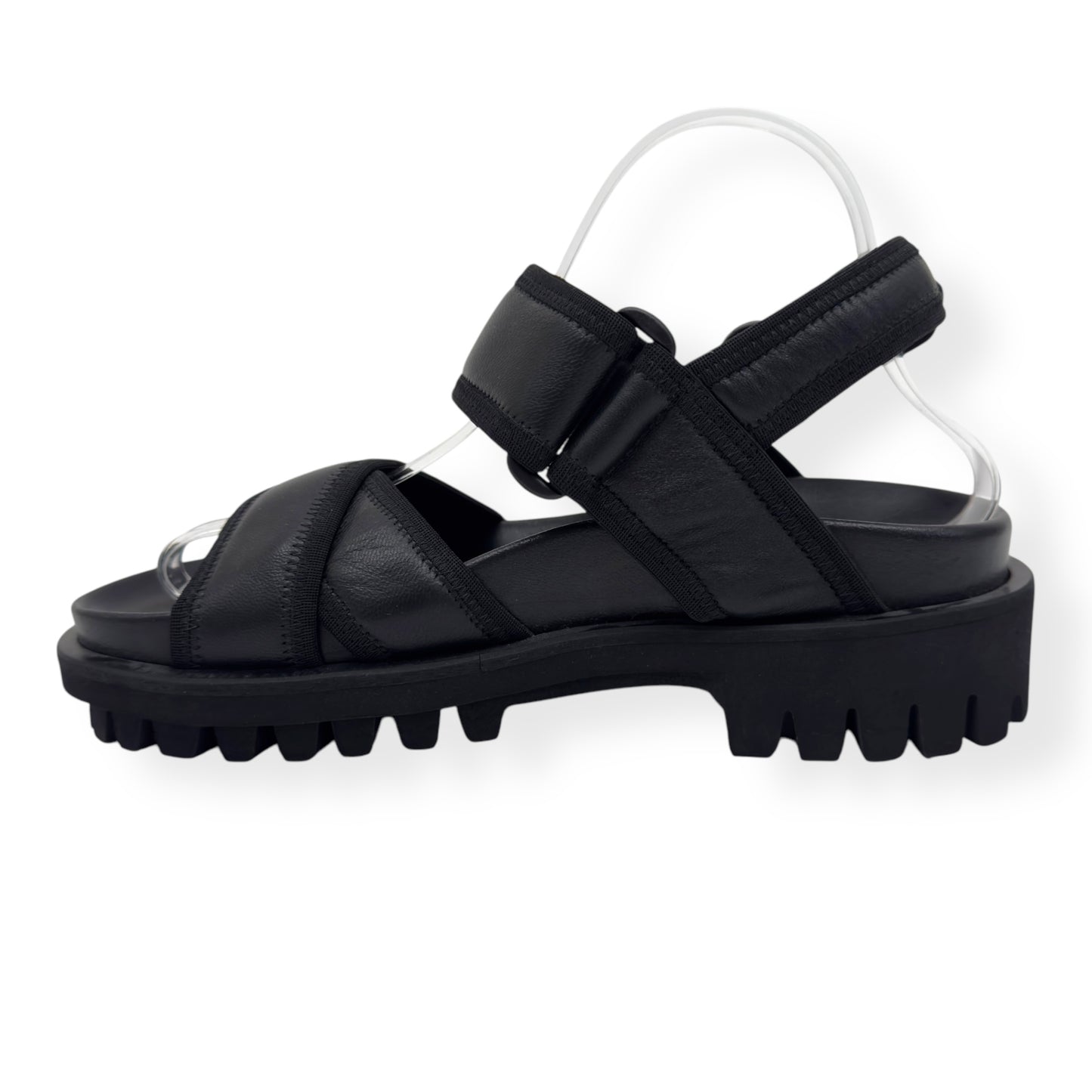 GANNI WOMENS HIKING LEATHER SANDALS BLACK 38 / UK5