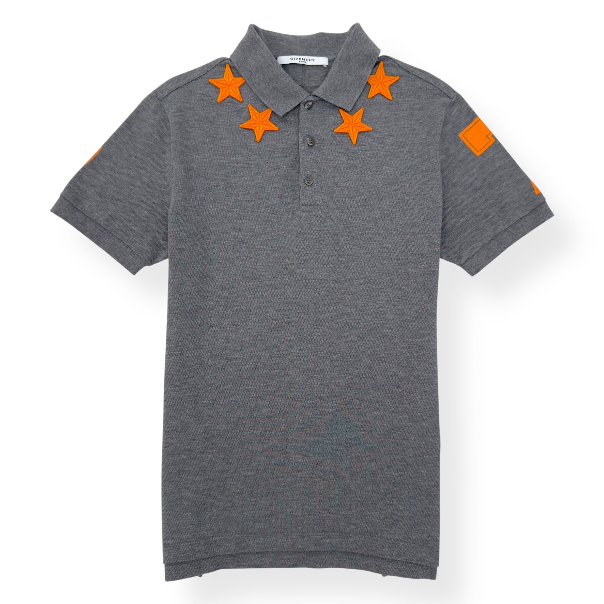 GIVENCHY STAR EMBOIDERED POLO SHIRT GREY / ORANGE M