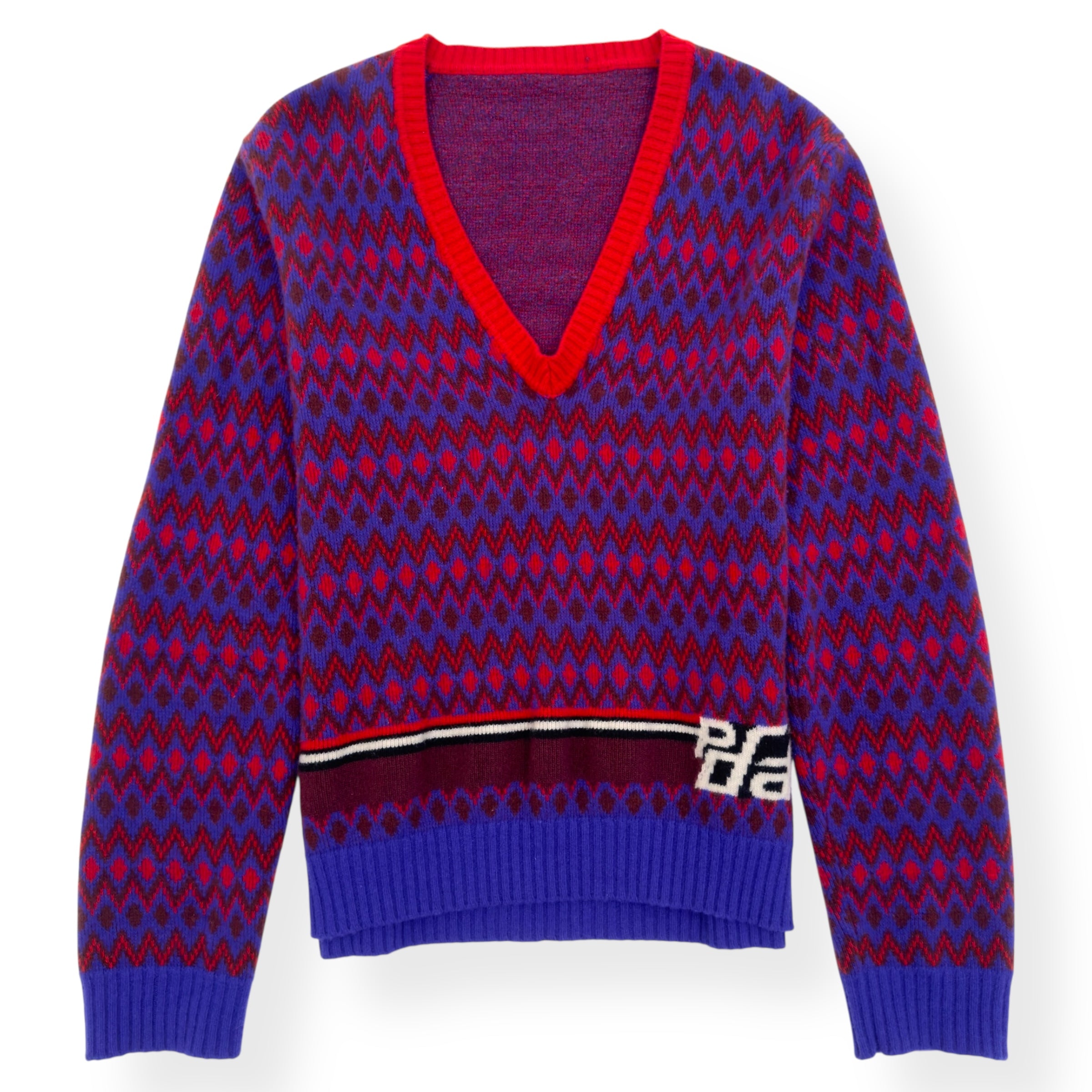 PRADA FW18 WOOL V-NECK SWEATER BURGUNDY / PURPLE 50 / L