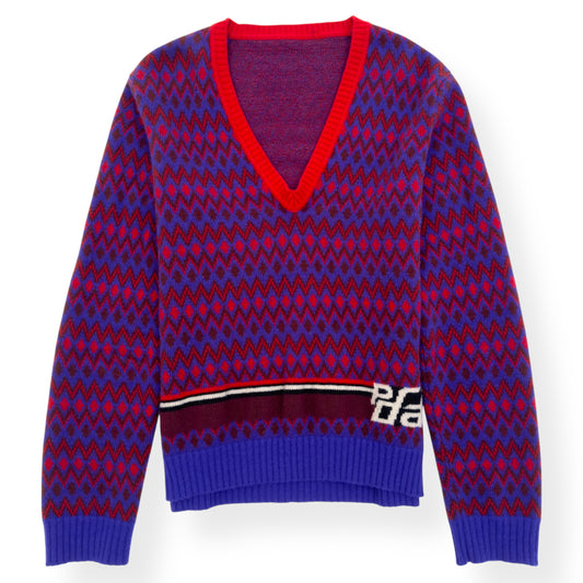PRADA FW18 WOOL V-NECK SWEATER BURGUNDY / PURPLE 50 / L