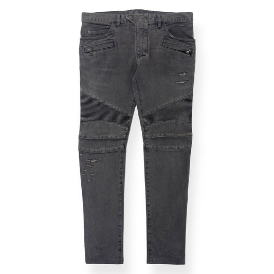 BALMAIN STONE WASH BIKER JEANS GREY W34”