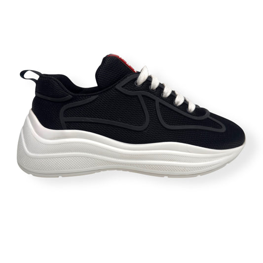 PRADA AMERICAS CUP LOW TOP SNEAKER BLACK / WHITE 37.5 / UK4.5